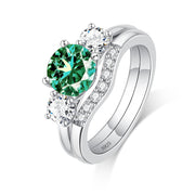 Sterling Silver Green Moissanite Wedding Ring Set