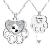 Sterling Silver Paw Print Urn Necklace for Ashes