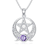 Sterling Silver Pagan Wiccan  Pentagram Triple Moon Pendant Necklace