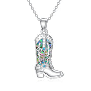 Sterling Silver Abalone Shell Boot Pendant Necklace