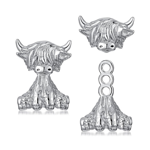 Sterling Silver Highland Cow Dangle  Stud Earrings