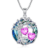 Sterling Silver 2 Heart Birthstone Austrian Crystal Tree of Life Pendant Necklaces