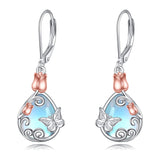 Sterling Silver Teardrop Quartz  Blue Sandstone Moonstone Turquoise Rose Filigree Leverback Earrings