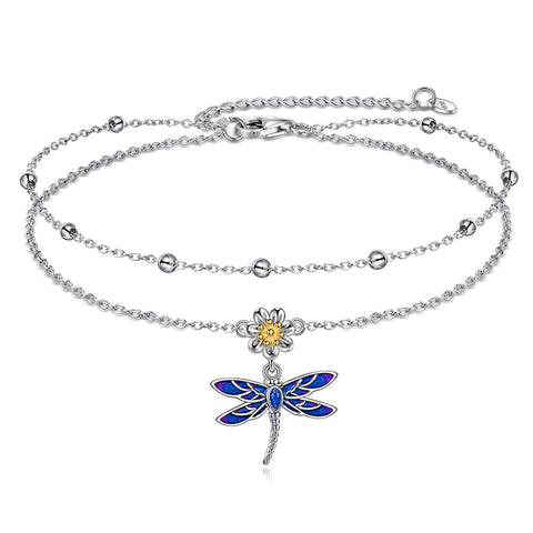 Sterling Silver Birthstone Dragonfly Butterfly Anklet & Irish Single Layer Anklet