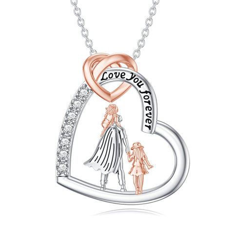 Sterling Silver Father Daughter Heart Pendant Necklace from Dad Gift for Daughter