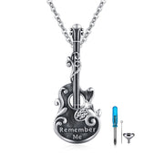 Sterling Silver Music Guitar Urn Necklace for Ashes With Engraved