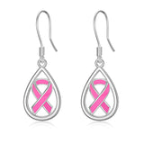 Sterling Silver Breast Cancer Awareness Drop Earrings