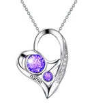 10 14 18K Gold Personalized Engaved Double Heart Birthstone Pendant Necklace