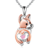 Sterling Silver Birthstone Corgi Pendant Necklace