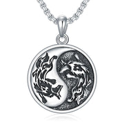 925  Silver Witcher Medallion Black/Gold/Silver Yin Yang Wolf Necklace  Jewelry Christmas Birthday Gifts for Men Women