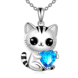 Silver Cat 12 Month Birthstone Pendant Necklace