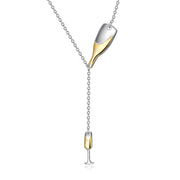 Sterling Silver Wine Lariat Y Champagne Flutes Bottle Pendant Necklace