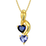 10 14 18K Gold Personalized Engraved &Double Heart Birthstone Pendant Necklace