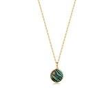 14K Gold Mother of Pearl Abalone Turquoise Black Onyx Opal Coin Pendant Necklace