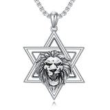 Sterling Silver Star Of David Lion Pendant Necklace