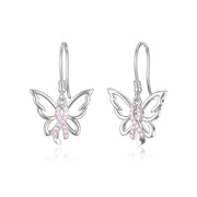 Sterling Silver Pink Ribbon Butterfly Breast Cancer Awareness Dangle Earrings