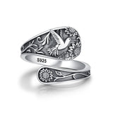 S925 Sterling Silver Turquoise Dragonfly/Highland Cow Spoon Ring Oxidized Wrap Ring  Gifts for Women Girls