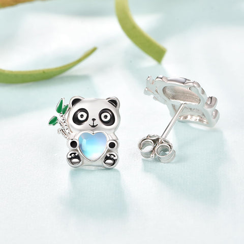 Sterling Silver Moonstone Axolotl Dog Penguin Panda Frog Cat Giraffe Stud Earrings