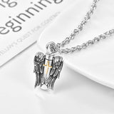 Angel Wings Urn Necklaces for Ashes for Men Women 925 Silver Cross Ashes Necklace for Human/Pets Ashes Cremation Jewelry for Ashes