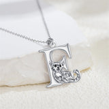 Sterling Silver Initial Cat Pendant Necklace