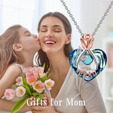 Sterling Silver Crystal Rose Flower Mom Grandma Wife Aunt Daughter Pendant Necklace