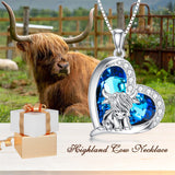 Sterling Silver Heart Crystal Highland Cow Pendant Necklace