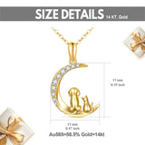 14K Gold Cubic Zirconia Dog and Cat Moon Pendant Necklace