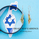 Sterling Silver Abalone  Israel Map Drop Earrings