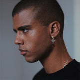 Sterling Silver Cross Hoop Earrings for Men