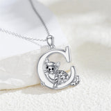 Sterling Silver Initial Cat Pendant Necklace