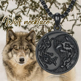 Sterling Silver Yin Yang Wolf Pendant Necklace