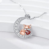 Sterling Silver  Birthstone Fox Moon Pendant Necklace