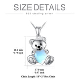 Sterling Silver Crystal Moonstone Teddy Bear Pendant Necklace