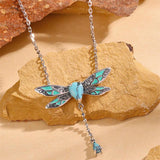 Sterling Silver Turquoise Dragonfly  Vintage Oxidation Pendant Necklace