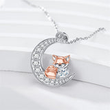 Sterling Silver  Birthstone Fox Moon Pendant Necklace