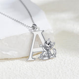 Sterling Silver Initial Cat Pendant Necklace