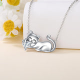 Cat Necklace with Birthstone 925 Sterling Silver Cat Pendant Necklace Gift for Women