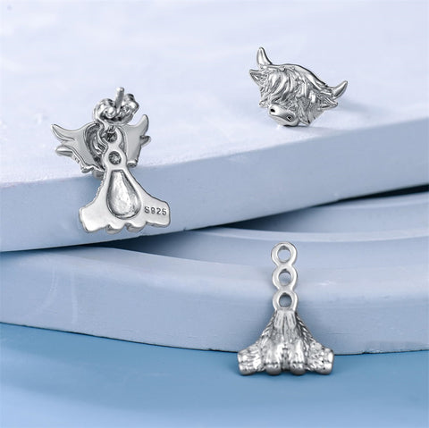 Sterling Silver Highland Cow Dangle  Stud Earrings