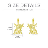 10K 14K 18K Solid Gold Highland Cow Leverback Earrings