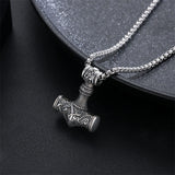 Sterling Silver Thor Hammer Pendant Necklace with Stainless Steel Chain