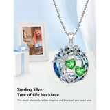 Sterling Silver 2 Heart Birthstone Austrian Crystal Tree of Life Pendant Necklaces