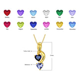 10 14 18K Gold Personalized Engraved &Double Heart Birthstone Pendant Necklace