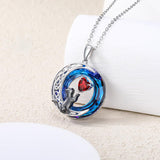 Sterling Silver Round Crystal Birthstone Celtic Moon Pendant Necklace