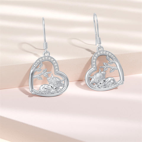 Sterling Silver Highland Cow Dangle Earrings