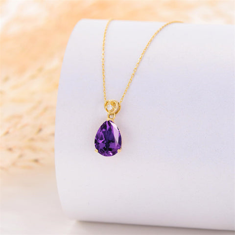 14K Gold 2 Carat Teardrop Created Birthstone with Real Diamond Pendant Necklace