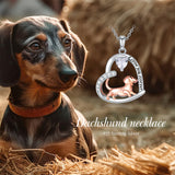 Sterling Silver CZ Dachshund Dog Pendant Necklace