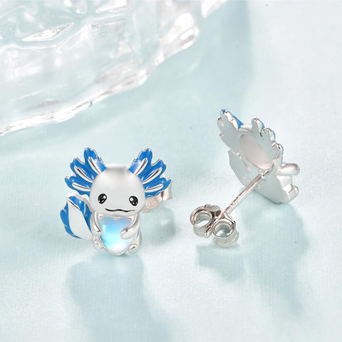 Sterling Silver Moonstone Axolotl Dog Penguin Panda Frog Cat Giraffe Stud Earrings