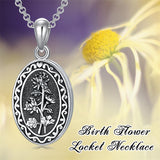 Sterling Silver Personalized Photo 12 Month Birth Flower Pendant Necklace