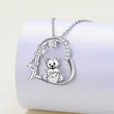 Sterling Silver Birthstone Teddy Bear Pendant Necklace