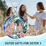 Sterling Silver Circle Crystal Rose Flower 2/3/4 Sisters Pendant Necklace